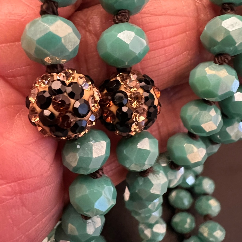 Pink Panache Turquoise Faceted Beads Rhinestone Encrusted Rondell 56" Necklace - Picture 5 of 8